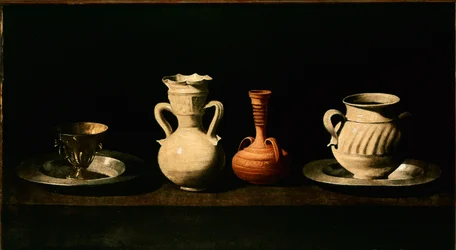 Stillleben mit Krügen und Töpfen. Gemälde von Francisco de Zurbaran