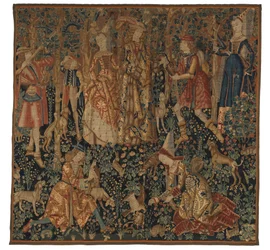 Wandteppich, der die Fasanenjagd darstellt, möglicherweise aus Tournai, ca. 1480