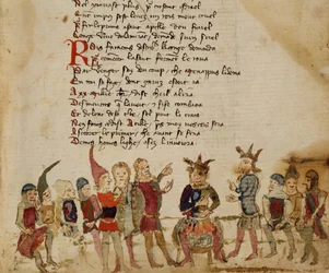 Ms Est 27 W 8.17 f.3r Attila der Hunne (ca. 406-453) und sein Hof, aus Der Krieg des Attila von Nicola da Casola