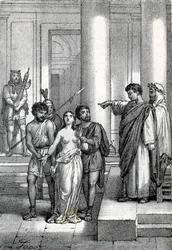 Agnes von Rom nackt durch die Straßen zu einem Bordell gebracht, Zeichnung aus 