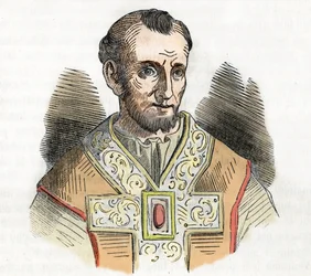 Mittelalter: Darstellung von Papst Nikolaus I. dem Großen (858-867) Zeichnung aus 