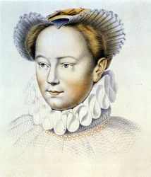 Porträt von Marguerite de Valois, bekannt als Königin Margot (1553-1615), Königin von Navarra, erste Frau von Heinrich IV. nach einer Originalzeichnung von Clouet