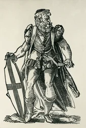 Ritter des Deutschen Ordens. Illustration in „Cleri totius Romanae subiecti Ecclesiae“, von Francois Modius und Jost Amman. Frankfurt. 1585. Xylographie.