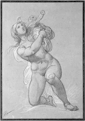 Kniende nackte Frau, die ein Kind hält, ca. 1781