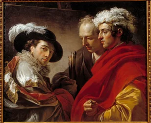 Porträt von drei Männern (Der Künstler, der Architekt Pierre Rousseau und ein Unbekannter). Gemälde von Francois Andre Vincent (1746-1816) 1775