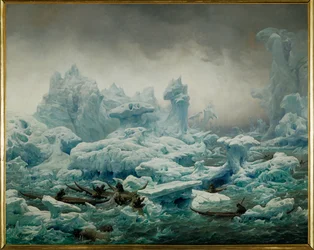 Ansicht des Polarmeeres, Grönländer bei der Walrossjagd