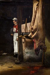 Das Schwein oder Innenhof mit einem gehäuteten Schwein