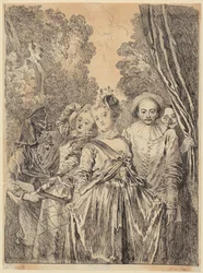 Italienische Schauspieltruppe in Kostümen der Commedia dell