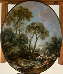Landschaft mit Fischer und junger Frau
