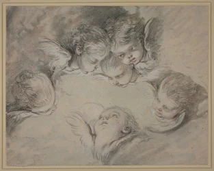 Sechs Engelskörper in Wolken