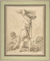 Stehender Mann mit Fasces und Waffen