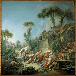 Das Idyll der bukolischen Szene Schäfer. Gemälde von Francois Boucher (1703-1770) 1768. New York. Metropolitan Museum