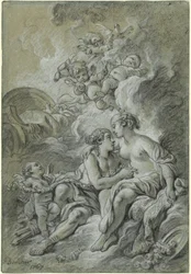 Venus lehnt sich an ihren lieben Adonis