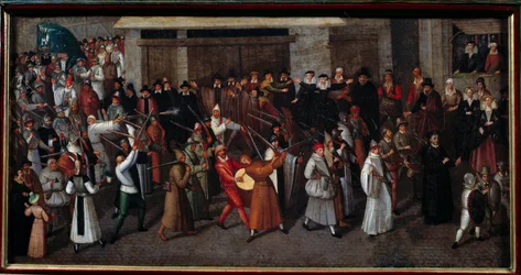 Religiöse Kriege zwischen Katholiken und Protestanten: Prozession der Liga am Ende von Notre Dame 1593