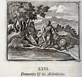 Demokrit und die Abderiten. Fabeln von Jean de La Fontaine (1621-95). Illustration von François Chauveau (1613-1676). Ausgabe von 1728