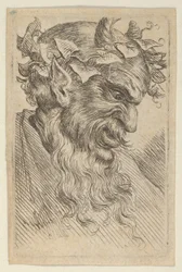 Satyrmaske mit einer Krone aus Efeu, nach rechts blickend, aus Divers Masques, ca. 1635-45