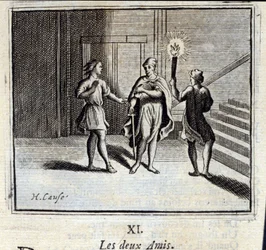Die zwei Freunde. Fabeln von Jean de La Fontaine. Illustration von François Chauveau. Ausgabe von 1728.