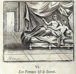 Frauen und Geheimnisse. Fabeln von Jean de La Fontaine. Illustration von François Chauveau. Ausgabe von 1728.