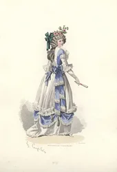 Frau im Kleid mit Bandrüschen, Ära von Marie Antoinette
