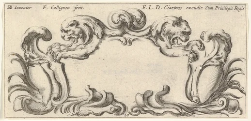 Tafel 10: ein Kartusche mit den Köpfen von zwei Löwen im Profil nach links und rechts, ca. 1640-45