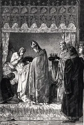 Karl V. (1338-80) auf seinem Sterbebett, empfängt die Dornenkrone mit großer religiöser Hingabe, aus 
