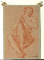 Sitzender akademischer Akt mit gefalteten Händen, ca. 1723-24