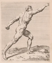 Der Borghese-Gladiator, Seitenansicht, nach rechts gedreht (Tafel 28)