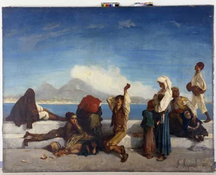 Die Lazzaroni, Charaktere des neapolitanischen Volkes. Blick auf den Golf von Neapel