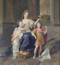 Herzogin de la Ferte mit dem Herzog der Bretagne und dem Herzog von Anjou (Louis XV), ca. 1712