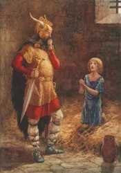 Havelok bittet Gottard um Gnade, aus der alten Ballade Havelok der Däne