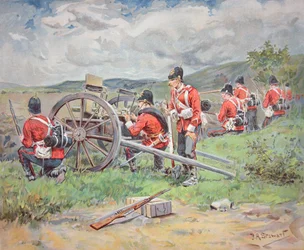 Britische Truppen bedienen ein Maxim-Maschinengewehr während Manövern