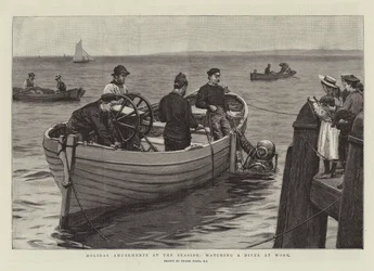 Ferienvergnügen am Meer, Beobachtung eines Tauchers bei der Arbeit