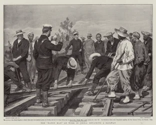 Der Handwerker bei der Arbeit in China, Reparatur einer Eisenbahn