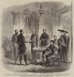 Die Revolution in Sizilien, General Garibaldi empfängt den neapolitanischen Gesandten, Major Bosco, in seinem Hauptquartier im Senatshaus, Palermo