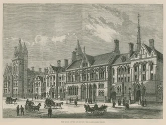 Die königlichen Gerichte der Justiz: Die Carey Street Front (Gravur)