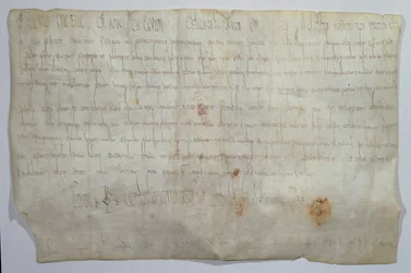 Dokument unterzeichnet von Kaiser Karl dem Großen (742-814) mit seinem Monogramm