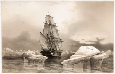 Korvette La Recherche bei Bäreninsel am 7. August 1838, aus Voyages en Scandinavie