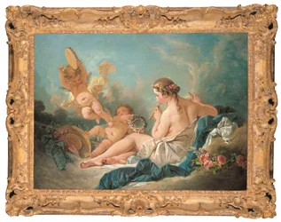 Eine liegende Nymphe, die Flöte spielt, mit Putti, vielleicht die Muse Euterpe, 1752