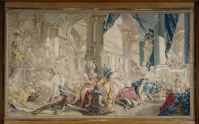Psyché von Zephyr in den Palast der Liebe geführt und Psyché zeigt ihren Schwestern ihren Reichtum, nach 1741