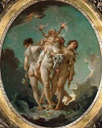Die drei Grazien halten Amor