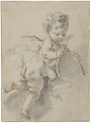 Schwebender Putto mit einem Toilettenspiegel