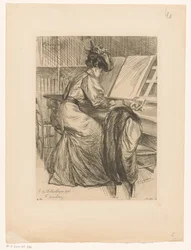 Lesende Frau in einer Bibliothek