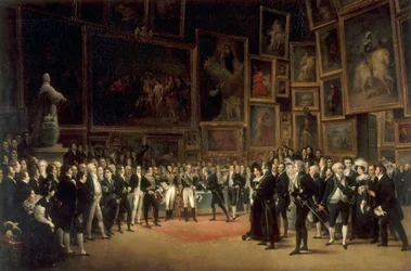 Karl X. verteilt Auszeichnungen an die Künstler, die im Salon von 1824 im Louvre ausstellen