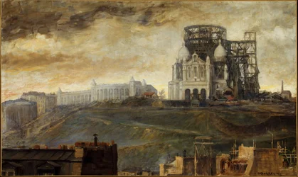 Der Butte Montmartre mit dem im Bau befindlichen Sacré-Coeur, ca. 1890