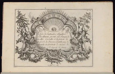 Kartusche mit Sonne und vier Winden, Livre de Cartouches Reguliers (Buch der regelmäßigen Kartuschen)
