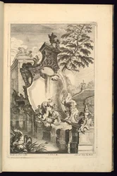 Entwurf für einen Brunnen mit Putto auf einem Delfin