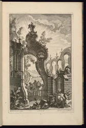 Entwurf für einen Brunnen mit Gitterbögen