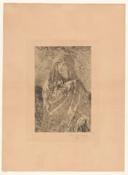 Junge Frau mit geblümtem Umschlagtuch