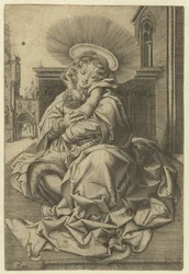 Madonna mit Kind in einem Garten