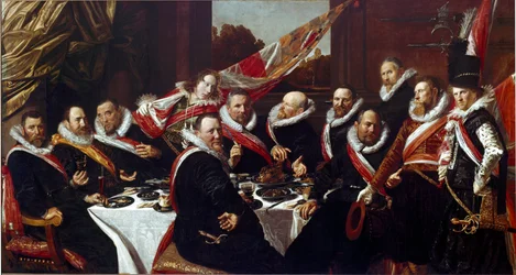 Das Bankett der Offiziere der St.-Georgs-Schützengilde von Haarlem. Gemälde (ca. 1580-1666), 1616. Maße 170 x 120 cm. Haarlem, Frans Hals Museum, Niederlande